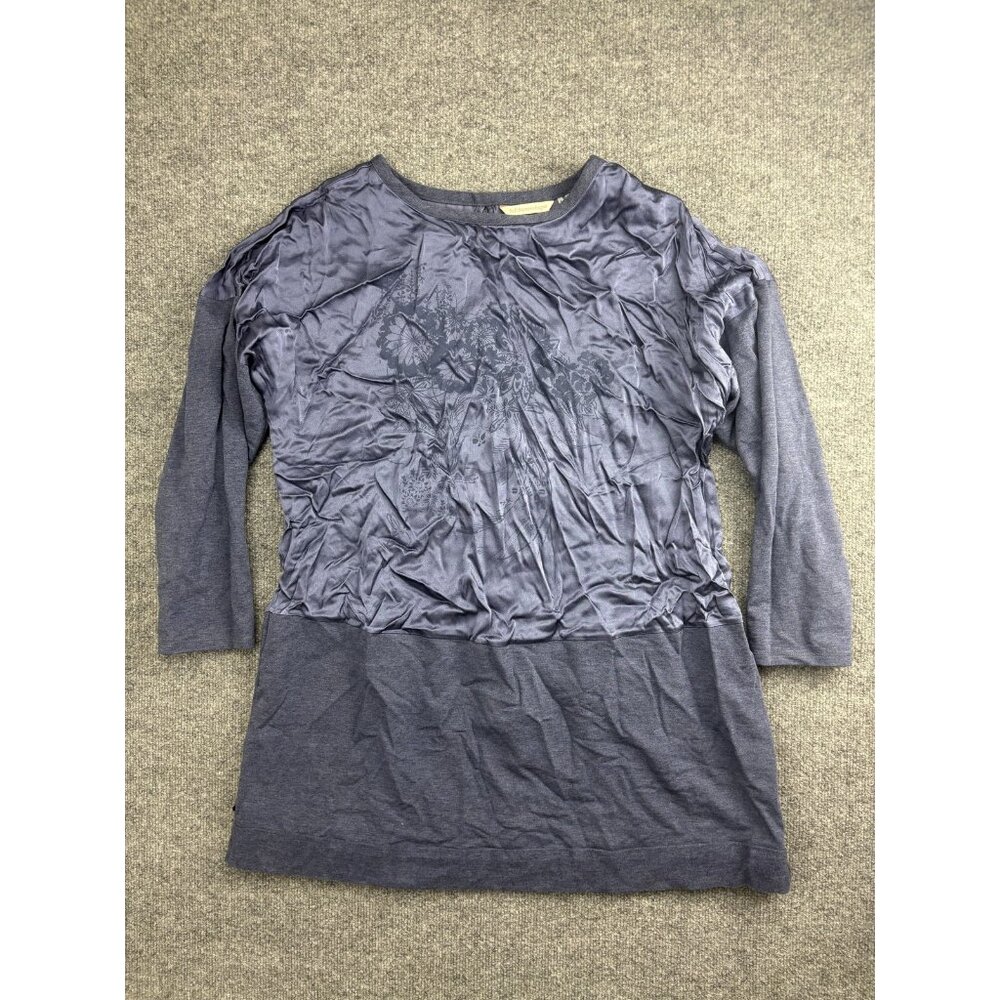 Soft Surroundings Shirt Womens XL Blue‎ Tunic Top Floral Contrast 3/4 Sleeve